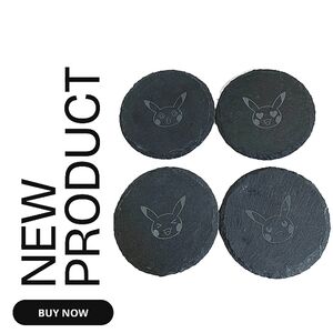 NEW 🌿 Ultra Rare Pokemon Pikachu Nintendo  Black Slate Set of 4 Coasters